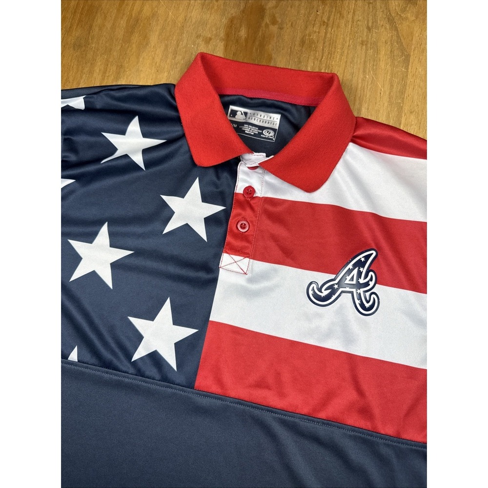 Atlanta Braves True Fan Mens M Stars & Stripes Polo Shirt Navy/Red MLB‎ America